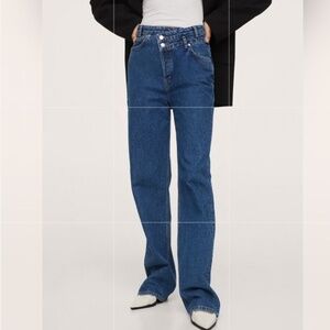 MANGO ASYMMETRICAL - DOUBLE WAISTBAND STRAIGHT LEG JEANS WOMENS SIZE 2